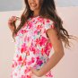 Rose Floral Print Flutter Sleeve Round Neck Casual Blouse