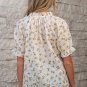 White Floral Eyelet Embroidered Puff Sleeve Notch V Neck Blouse
