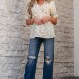 White Floral Eyelet Embroidered Puff Sleeve Notch V Neck Blouse