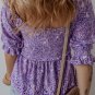 Purple Boho Paisley Print Half Sleeve Shirred Peplum Blouse