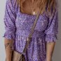 Purple Boho Paisley Print Half Sleeve Shirred Peplum Blouse