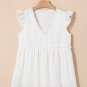 White Textured Ruffled Trim V Neck Flutter Flowy Top