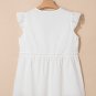 White Textured Ruffled Trim V Neck Flutter Flowy Top