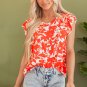 Orange Floral Ruffle Sleeve Print Top