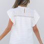 White Lace Neckline Flutter Sleeve Eyelets Blouse