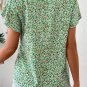 Green Boho Floral V Neck Wrap Short Sleeve Blouse