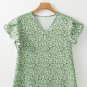 Green Boho Floral V Neck Wrap Short Sleeve Blouse