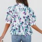 Purple Floral Ricrac Trim Half Sleeve Peplum Top