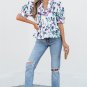 Purple Floral Ricrac Trim Half Sleeve Peplum Top