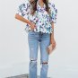 Purple Floral Ricrac Trim Half Sleeve Peplum Top
