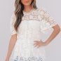 White Short Sleeve Scalloped Floral Lace Peplum Blouse