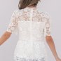 White Short Sleeve Scalloped Floral Lace Peplum Blouse