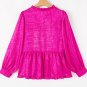 Rose Red Metallic Frilled V Neck Puff Sleeve Babydoll Blouse