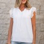 White Embroidered Ruffle Trim Textured Blouse