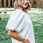 White Solid Textured O Neck Puff Sleeve Blouse