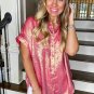 Rose Red Metallic Sheen Short Sleeve Buttoned Front Casual Shirt
