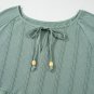 Laurel Green Tie Split Neck Textured Ruffle Patchwork Blouse
