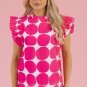 Rose Bubblegum Pattern Frilled Collar Flutter Sleeve Top