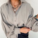 High Solid Color Balloon Sleeve Side Slits Loose Fit Shirt
