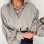 High Solid Color Balloon Sleeve Side Slits Loose Fit Shirt