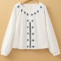 White Geometric Embroidered Long Sleeve Buttoned Blouse