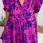 Rose Floral Print Collared Button Neckline Flutter Sleeve Blouse