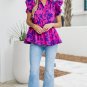 Rose Floral Print Collared Button Neckline Flutter Sleeve Blouse