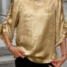 Gold Metallic Luster Frilled Half Sleeve Blouse