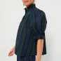 Green Stripe Plaid Puff Sleeve Frilled Trim Elegant Blouse