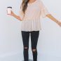 Beige Solid Color Textured Ruffled Short Sleeve Blouse