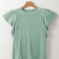 Moonlight Jade Solid Color Textured Flutter Sleeve Top