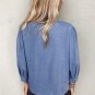 Myosotis Denim Front Pintuck Bow Tie Puff Sleeve Top