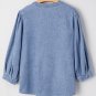 Myosotis Denim Front Pintuck Bow Tie Puff Sleeve Top
