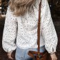 White Eyelet Embroidered Puff Sleeve V Neck Blouse