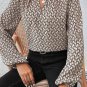 Khaki Geometric Print Notched Neck Puff Sleeve Blouse