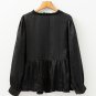 Black Metallic Frilled V Neck Puff Sleeve Babydoll Blouse