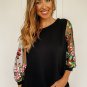 Black Floral Embroidered Sleeve Blouse