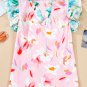 Multicolour Contrast Floral Patchwork Notched Neck Flutter Sleeve Blouse