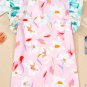 Multicolour Contrast Floral Patchwork Notched Neck Flutter Sleeve Blouse