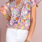 Pink Flutter Sleeve V Neck Floral Top