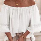 White Frilly Off Shoulder Lace Insert Sleeve Textured Blouse
