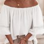 White Frilly Off Shoulder Lace Insert Sleeve Textured Blouse