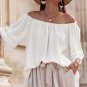 White Frilly Off Shoulder Lace Insert Sleeve Textured Blouse