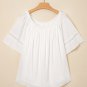 White Frilly Off Shoulder Lace Insert Sleeve Textured Blouse
