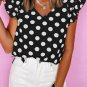 Black Polka Dot Print Ruffled Sleeve V Neck Blouse