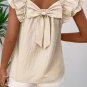 Beige Textured Bow Knot Frilled Butterfly Sleeve Blouse