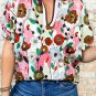 Pink Floral Print Slit V Neck Short Sleeve Blouse