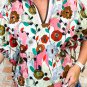 Pink Floral Print Slit V Neck Short Sleeve Blouse