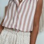 Khaki Stripe Casual Button Down Sleeveless Shirt