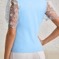Beau Blue Floral Mesh Puff Sleeve Crew Neck Top